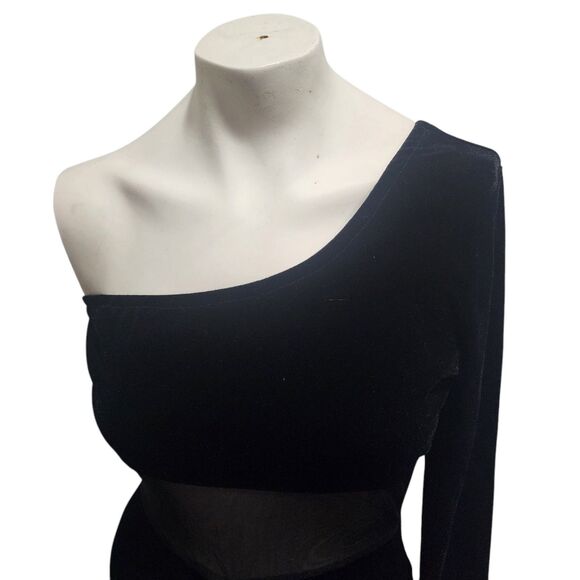 Dark Romantic One Shoulder Maxi Mermaid Velvet Dress Womens Sz Med Sheer Whimsy - Picture 3 of 6